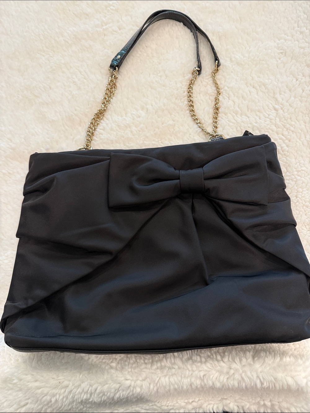 kate spade Black Bow Shoulder Bag with Gold Chain Strap